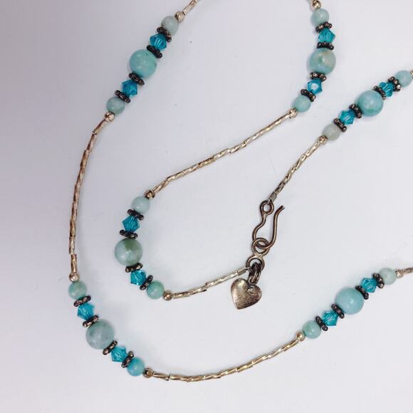 VTG 1960s Sterling Silver Amazonite Quartz Gemstone Beaded Crystal Necklace - Picture 12 of 14